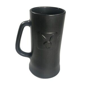 Vintage Playboy Beer Stein w/  Embossed Bunny Logo, Matte Black Glass Mug